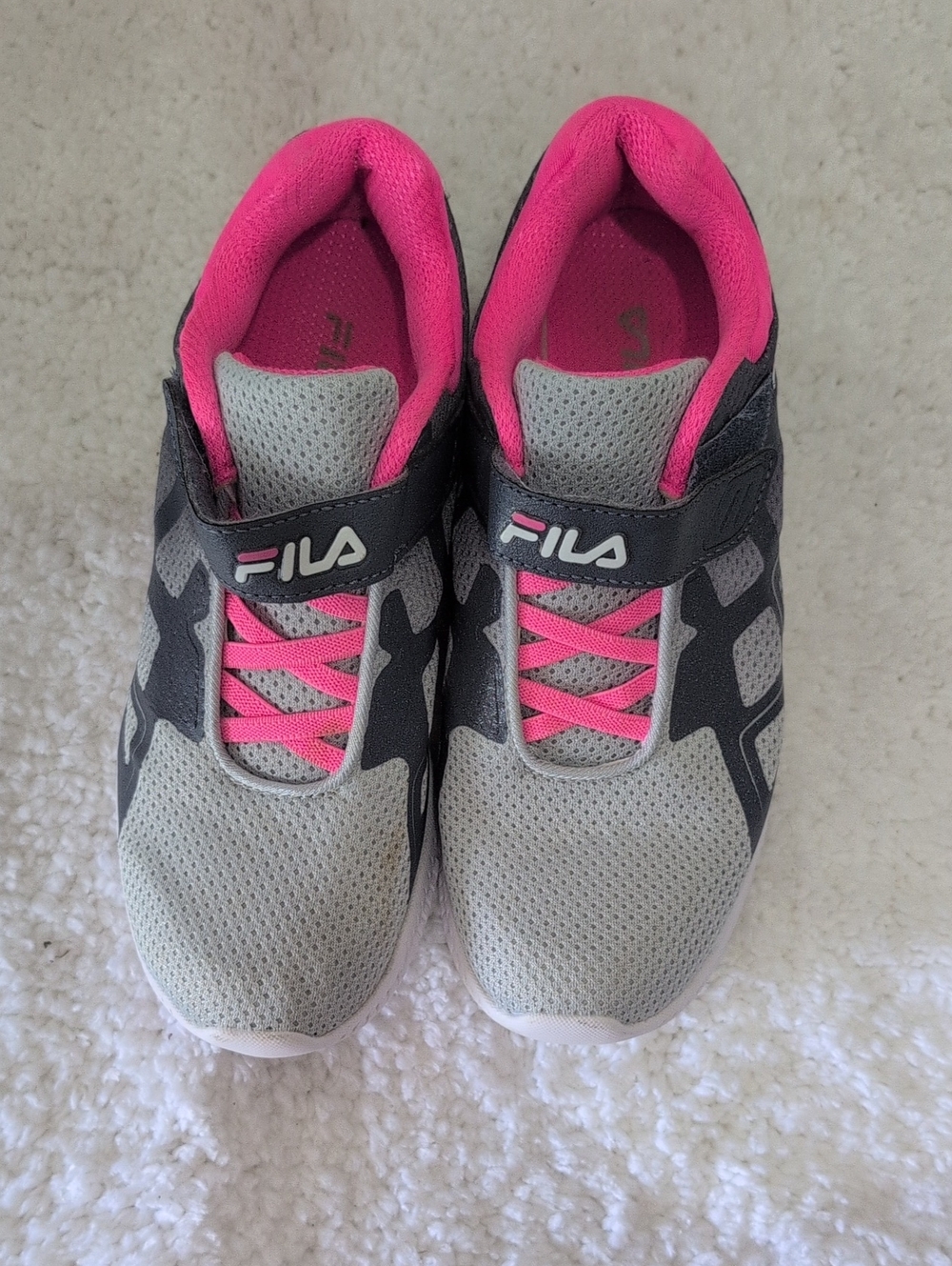 FILA Women’s Gray and Pink Athletic Sneakers with Hook-and-Loop Strap